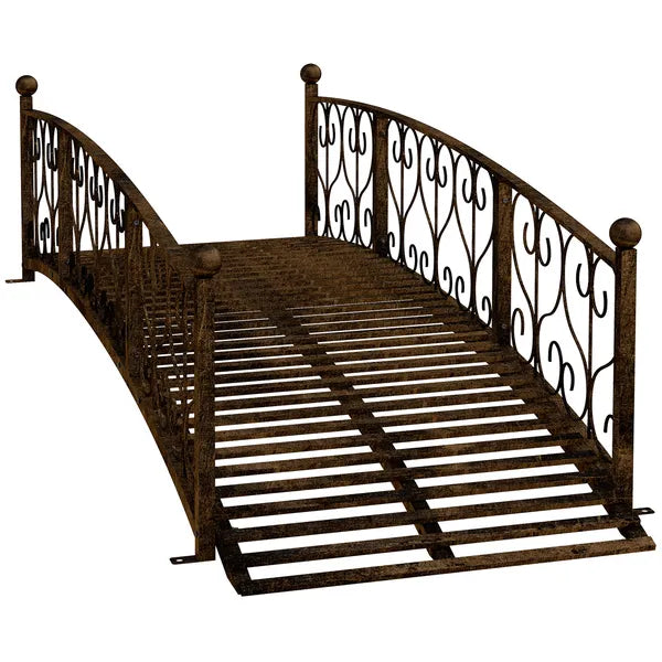 7' Metal Arch Garden Bridge Arc Footbridge with Side Railings Decorative Scrollwork, Bronze - product image 11