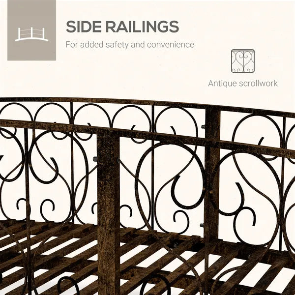 7' Metal Arch Garden Bridge Arc Footbridge with Side Railings Decorative Scrollwork, Bronze - product image 4
