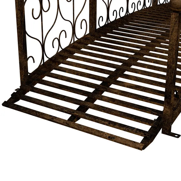 7' Metal Arch Garden Bridge Arc Footbridge with Side Railings Decorative Scrollwork, Bronze - product image 9