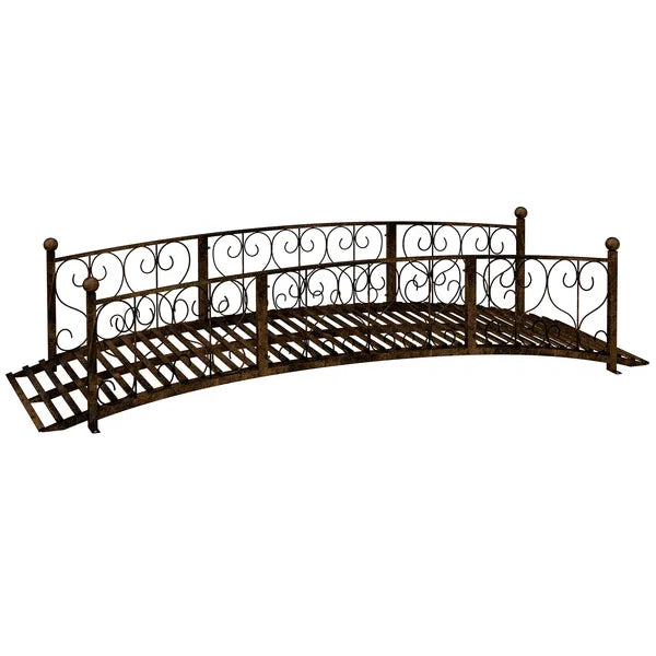 7' Metal Arch Garden Bridge Arc Footbridge with Side Railings Decorative Scrollwork, Bronze - product image 1