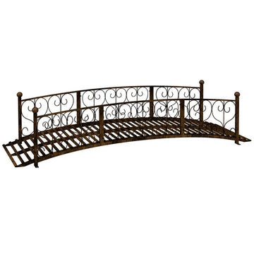 7' Metal Arch Garden Bridge Arc Footbridge with Side Railings Decorative Scrollwork, Bronze - product image 1