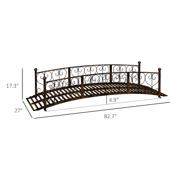 7' Metal Arch Garden Bridge Arc Footbridge with Side Railings Decorative Scrollwork, Bronze - product image 3