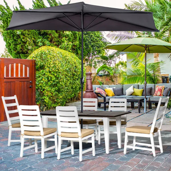 Outsunny 7 Piece Patio Dining Set with Umbrella Hole, Aluminum Outdoor Furniture Set with 6 Chairs and Cushions for Garden, Backyard, or Poolside - product image 10