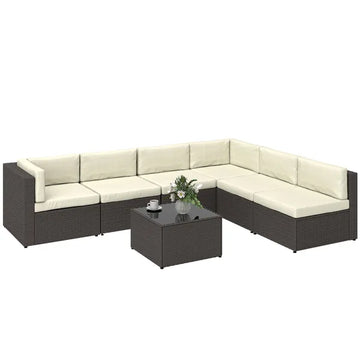 Outsunny 7 Piece Patio Furniture Set, All Weather PE Rattan Outdoor Furniture Conversation Sets with Glass Top Coffee Table - product image 1