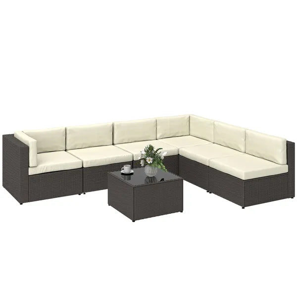 Outsunny 7 Piece Patio Furniture Set, All Weather PE Rattan Outdoor Furniture Conversation Sets with Glass Top Coffee Table - product image 1