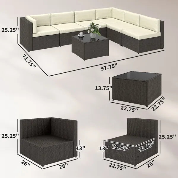 Outsunny 7 Piece Patio Furniture Set, All Weather PE Rattan Outdoor Furniture Conversation Sets with Glass Top Coffee Table - product image 2
