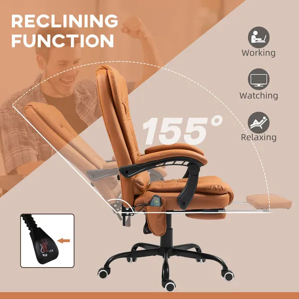 7-Point Massage Office Chair, High Back Massaging Desk Chair with Lumbar Support, Footrest, for Home Office, Light Brown - product image 5