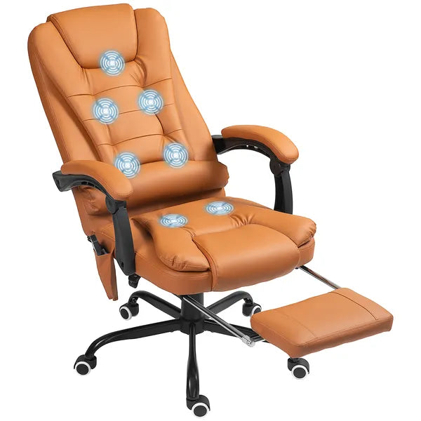 7-Point Massage Office Chair, High Back Massaging Desk Chair with Lumbar Support, Footrest, for Home Office, Light Brown - product image 11