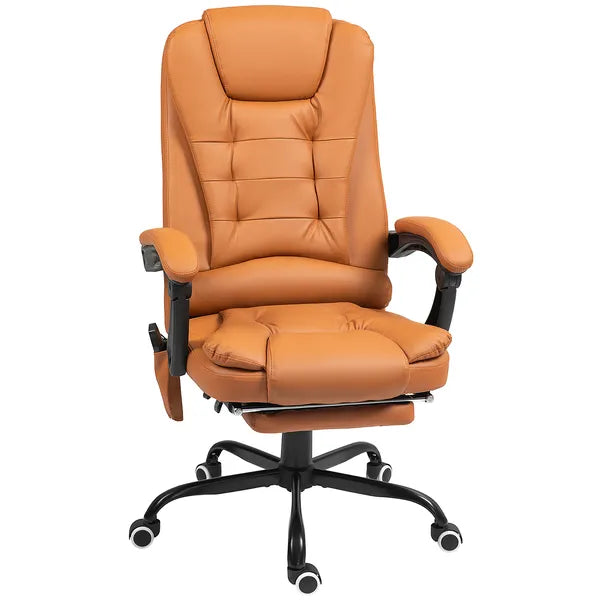 7-Point Massage Office Chair, High Back Massaging Desk Chair with Lumbar Support, Footrest, for Home Office, Light Brown - product image 1