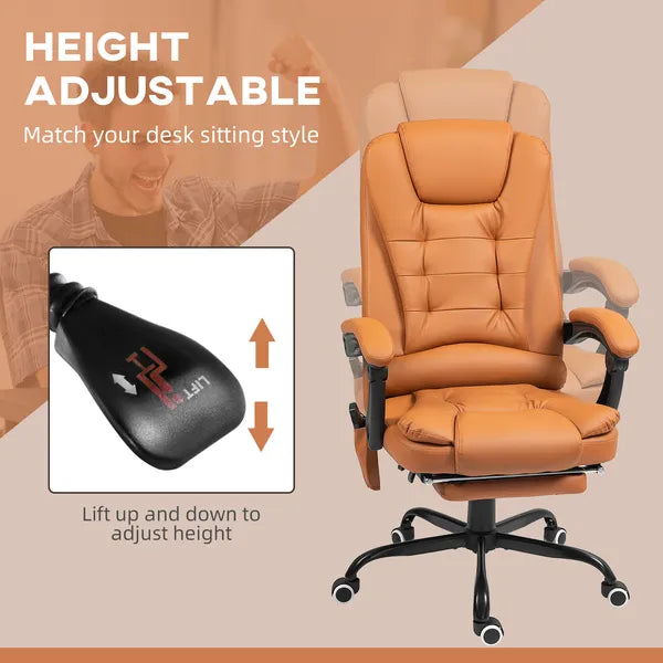 7-Point Massage Office Chair, High Back Massaging Desk Chair with Lumbar Support, Footrest, for Home Office, Light Brown - product image 6