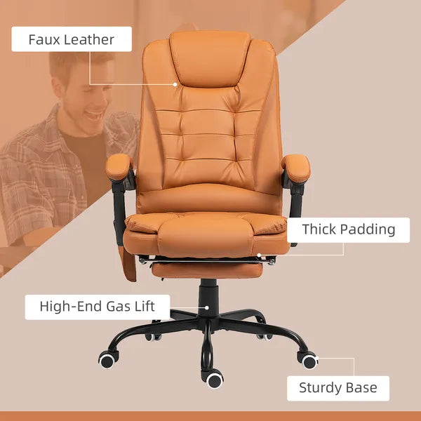 7-Point Massage Office Chair, High Back Massaging Desk Chair with Lumbar Support, Footrest, for Home Office, Light Brown - product image 8