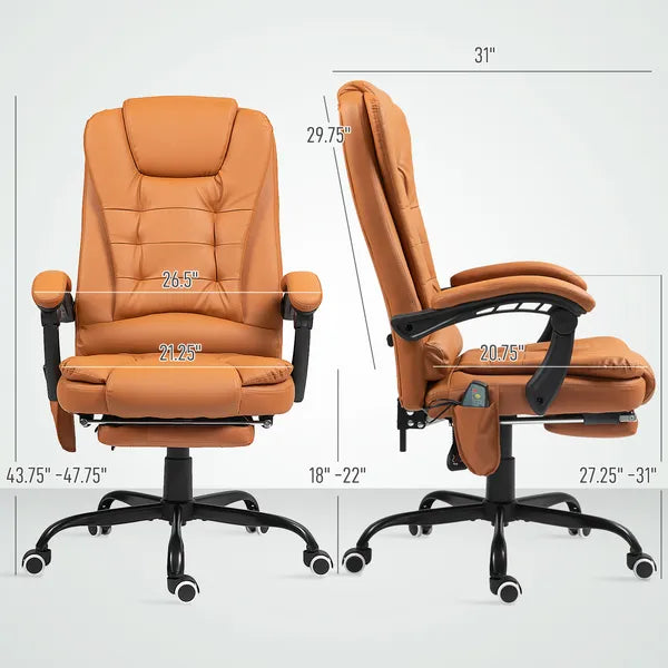 7-Point Massage Office Chair, High Back Massaging Desk Chair with Lumbar Support, Footrest, for Home Office, Light Brown - product image 3