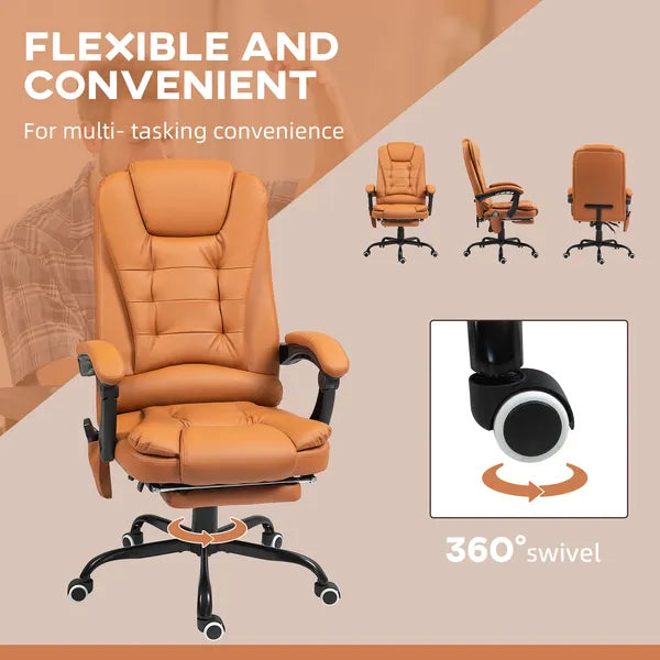 7-Point Massage Office Chair, High Back Massaging Desk Chair with Lumbar Support, Footrest, for Home Office, Light Brown - product image 7