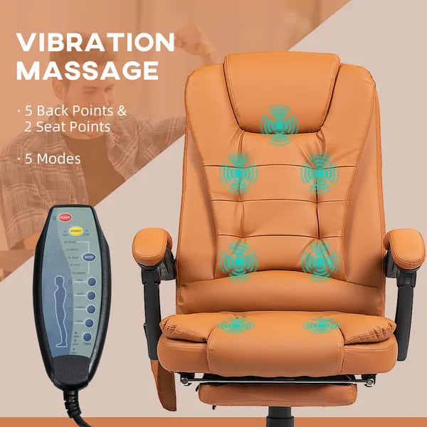 7-Point Massage Office Chair, High Back Massaging Desk Chair with Lumbar Support, Footrest, for Home Office, Light Brown - product image 4