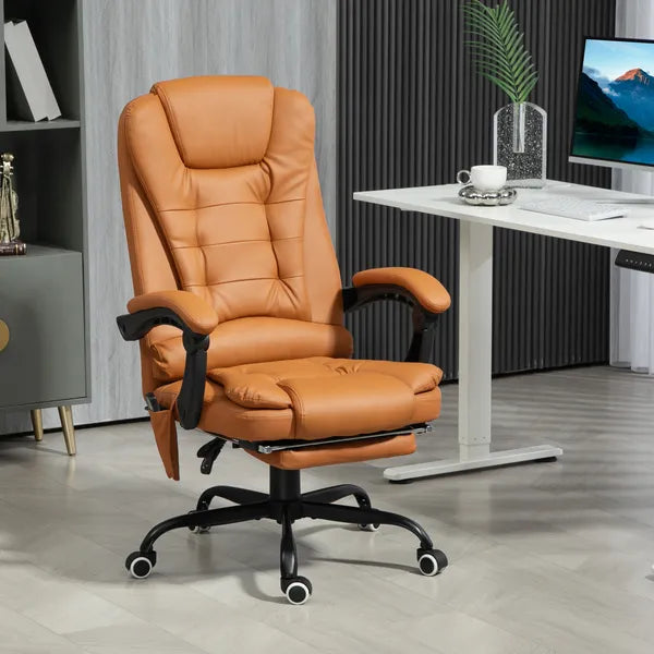 7-Point Massage Office Chair, High Back Massaging Desk Chair with Lumbar Support, Footrest, for Home Office, Light Brown - product image 10