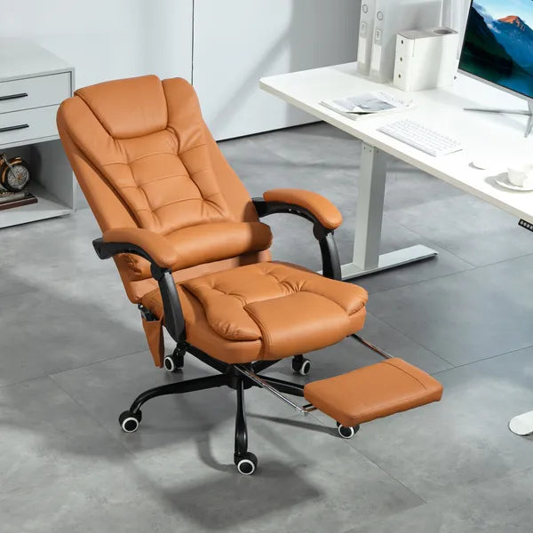 7-Point Massage Office Chair, High Back Massaging Desk Chair with Lumbar Support, Footrest, for Home Office, Light Brown - product image 2