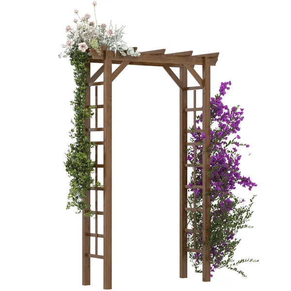 Outsunny 7' Wooden Steel Garden Arbor with Fir Wood and Side Panel for Wedding and Ceremony Garden Arched Trellis for Climbing Vines, Carbonized - product image 1