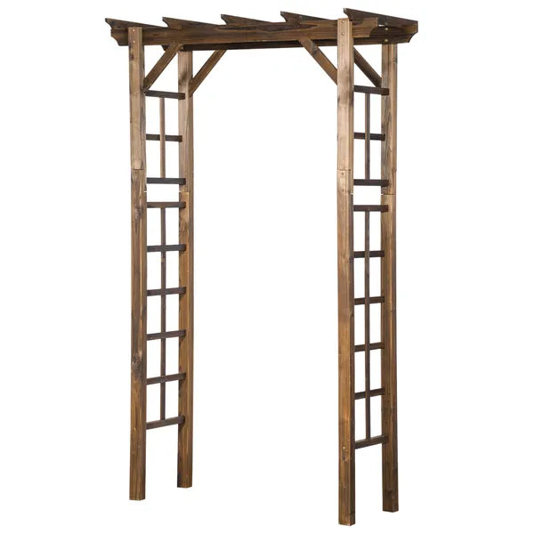 Outsunny 7' Wooden Steel Garden Arbor with Fir Wood and Side Panel for Wedding and Ceremony Garden Arched Trellis for Climbing Vines, Carbonized - product image 11