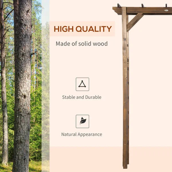 Outsunny 7' Wooden Steel Garden Arbor with Fir Wood and Side Panel for Wedding and Ceremony Garden Arched Trellis for Climbing Vines, Carbonized - product image 4