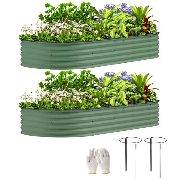 Outsunny 7' x 3' x 1' Raised Garden Bed Set, 2PCS Raised Beds for Gardening with Metal Plant Stakes, Green - product image 11