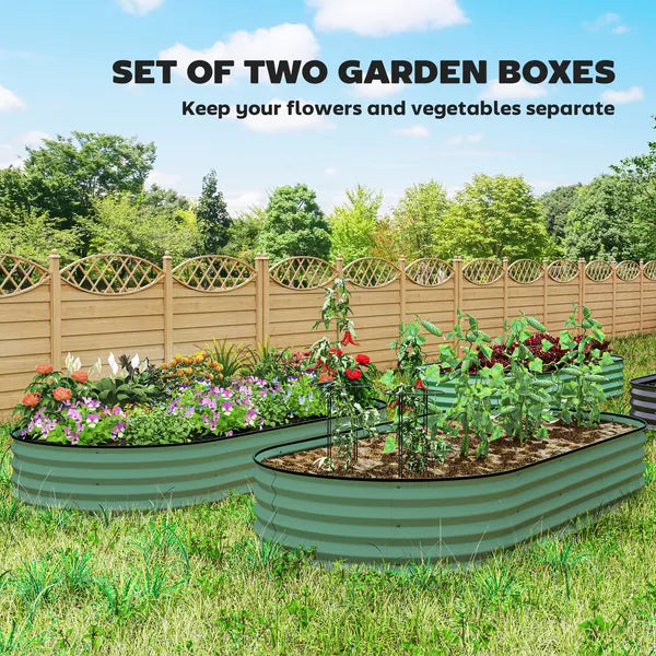 Outsunny 7' x 3' x 1' Raised Garden Bed Set, 2PCS Raised Beds for Gardening with Metal Plant Stakes, Green - product image 4