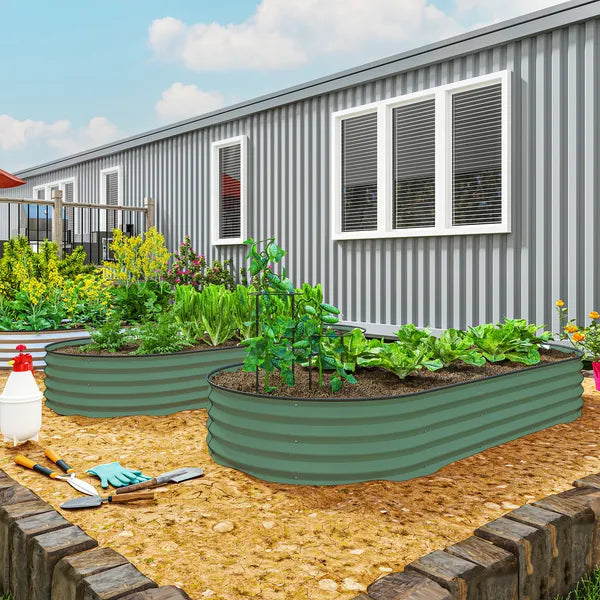 Outsunny 7' x 3' x 1' Raised Garden Bed Set, 2PCS Raised Beds for Gardening with Metal Plant Stakes, Green - product image 2
