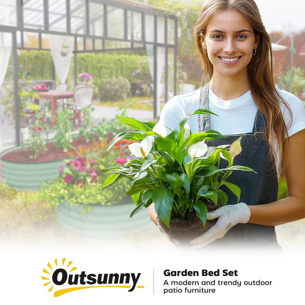 Outsunny 7' x 3' x 1' Raised Garden Bed Set, 2PCS Raised Beds for Gardening with Metal Plant Stakes, Green - product image 9