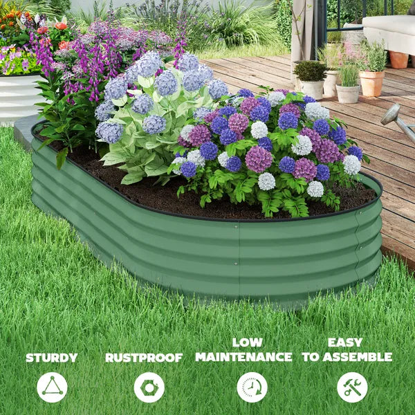 Outsunny 7' x 3' x 1' Raised Garden Bed Set, 2PCS Raised Beds for Gardening with Metal Plant Stakes, Green - product image 8