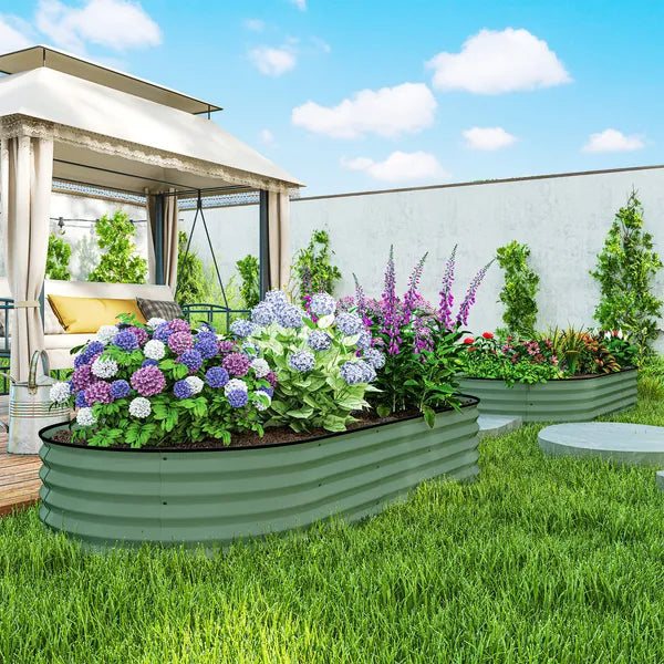 Outsunny 7' x 3' x 1' Raised Garden Bed Set, 2PCS Raised Beds for Gardening with Metal Plant Stakes, Green - product image 10