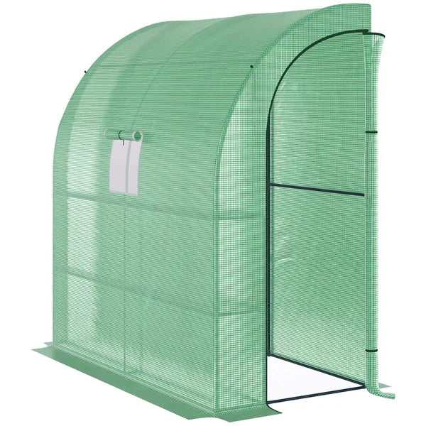 Outsunny 7' x 3' x 7' Lean to Greenhouse, Walk-In Green House, Plant Nursery with 2 Roll-up Doors and Windows, PE Cover and 3 Wire Shelves, Green - product image 11