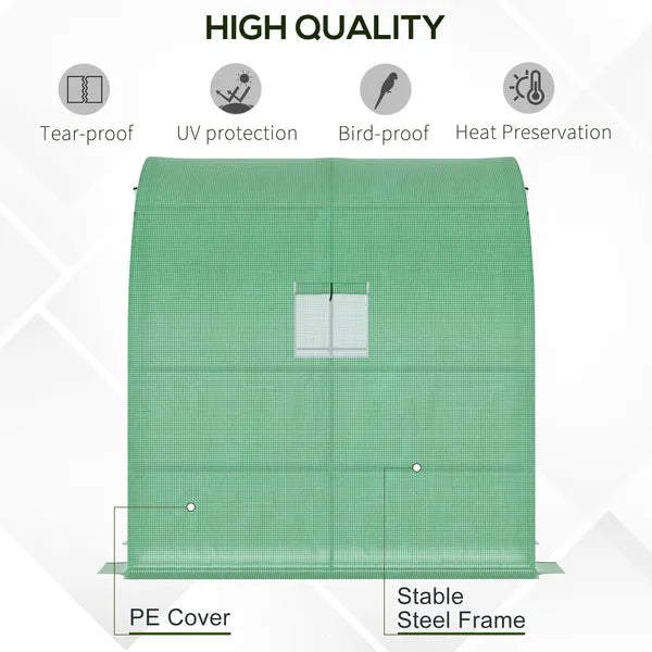 Outsunny 7' x 3' x 7' Lean to Greenhouse, Walk-In Green House, Plant Nursery with 2 Roll-up Doors and Windows, PE Cover and 3 Wire Shelves, Green - product image 5