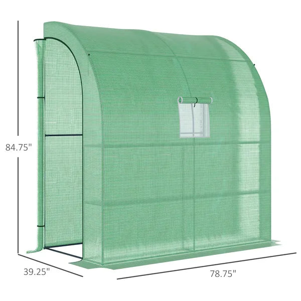 Outsunny 7' x 3' x 7' Lean to Greenhouse, Walk-In Green House, Plant Nursery with 2 Roll-up Doors and Windows, PE Cover and 3 Wire Shelves, Green - product image 3