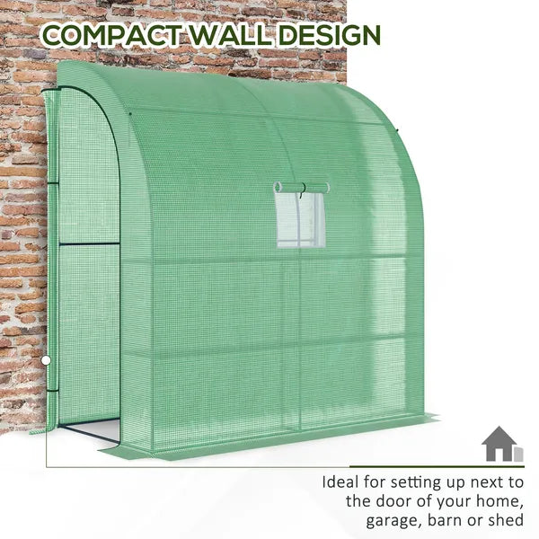 Outsunny 7' x 3' x 7' Lean to Greenhouse, Walk-In Green House, Plant Nursery with 2 Roll-up Doors and Windows, PE Cover and 3 Wire Shelves, Green - product image 6