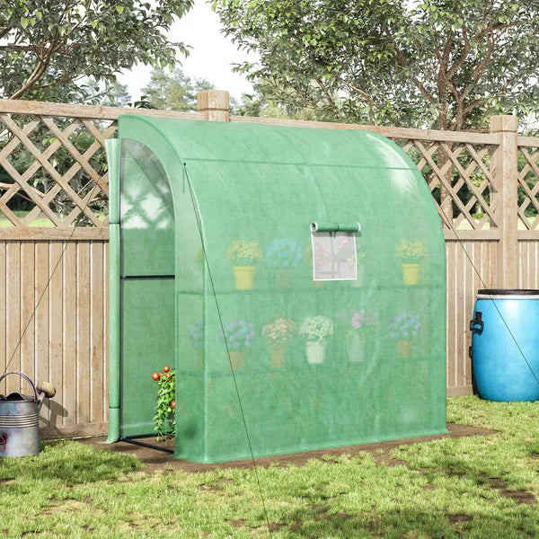 Outsunny 7' x 3' x 7' Lean to Greenhouse, Walk-In Green House, Plant Nursery with 2 Roll-up Doors and Windows, PE Cover and 3 Wire Shelves, Green - product image 10