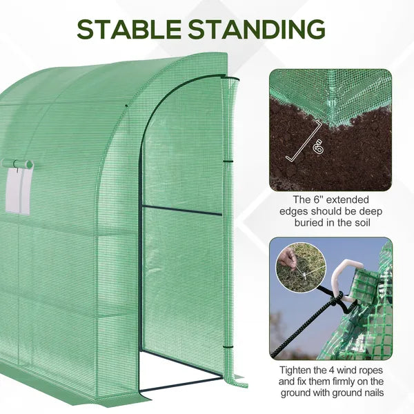 Outsunny 7' x 3' x 7' Lean to Greenhouse, Walk-In Green House, Plant Nursery with 2 Roll-up Doors and Windows, PE Cover and 3 Wire Shelves, Green - product image 4
