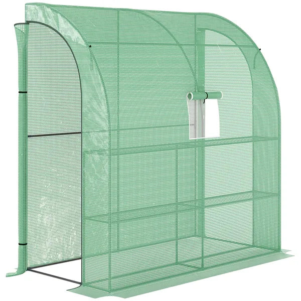 Outsunny 7' x 3' x 7' Lean to Greenhouse, Walk-In Green House, Plant Nursery with 2 Roll-up Doors and Windows, PE Cover and 3 Wire Shelves, Green - product image 12