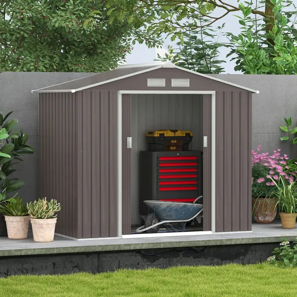 7 ft x 4 ft Garden Storage Shed Organizer, Outdoor Garden Utility Metal Storage Tool Shed for Patio Garden Yard, Gray/White - product image 11