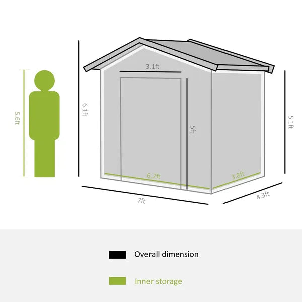 7 ft x 4 ft Garden Storage Shed Organizer, Outdoor Garden Utility Metal Storage Tool Shed for Patio Garden Yard, Gray/White - product image 3