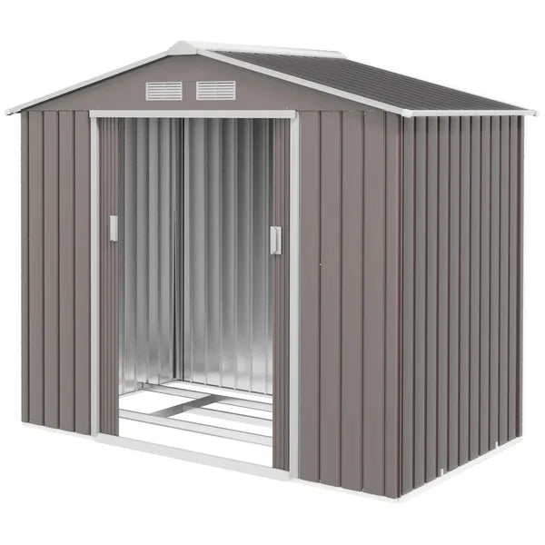 7 ft x 4 ft Garden Storage Shed Organizer, Outdoor Garden Utility Metal Storage Tool Shed for Patio Garden Yard, Gray/White - product image 12