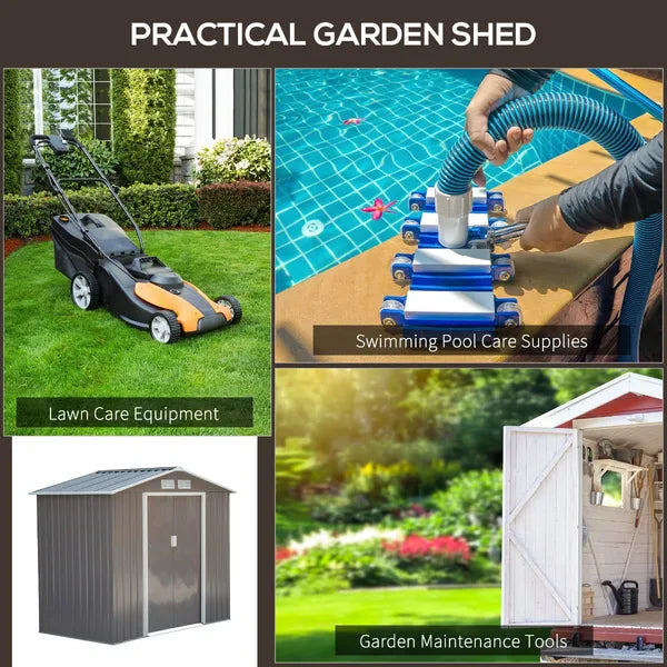 7 ft x 4 ft Garden Storage Shed Organizer, Outdoor Garden Utility Metal Storage Tool Shed for Patio Garden Yard, Gray/White - product image 4