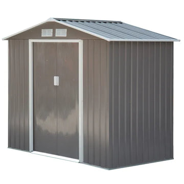 7 ft x 4 ft Garden Storage Shed Organizer, Outdoor Garden Utility Metal Storage Tool Shed for Patio Garden Yard, Gray/White - product image 1