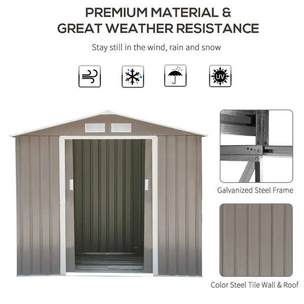 7 ft x 4 ft Garden Storage Shed Organizer, Outdoor Garden Utility Metal Storage Tool Shed for Patio Garden Yard, Gray/White - product image 7