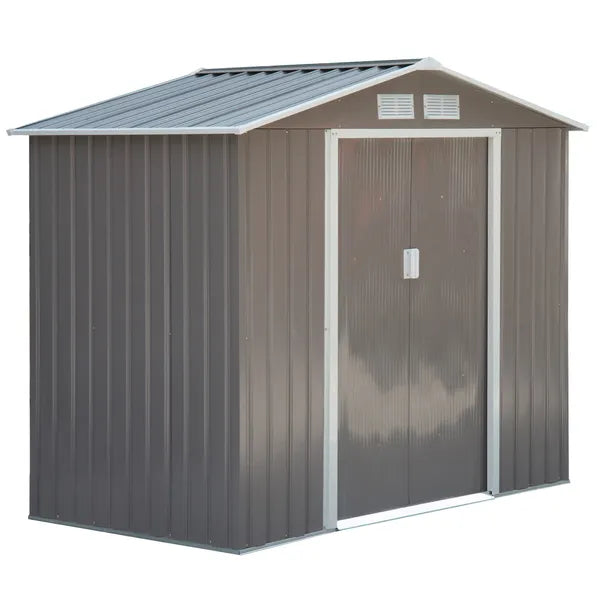 7 ft x 4 ft Garden Storage Shed Organizer, Outdoor Garden Utility Metal Storage Tool Shed for Patio Garden Yard, Gray/White - product image 10