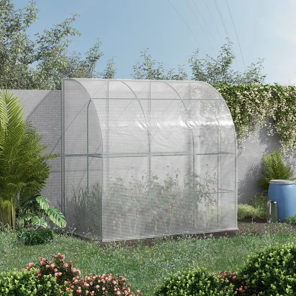 Outsunny 7' x 4' x 7' Outdoor Walk-In Greenhouse, Plant Nursery with Roll-up Door, and PE Cover, White - product image 2