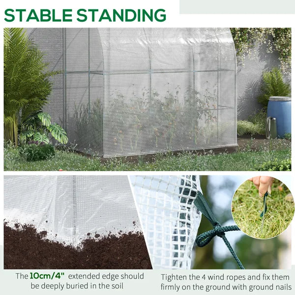 Outsunny 7' x 4' x 7' Outdoor Walk-In Greenhouse, Plant Nursery with Roll-up Door, and PE Cover, White - product image 7