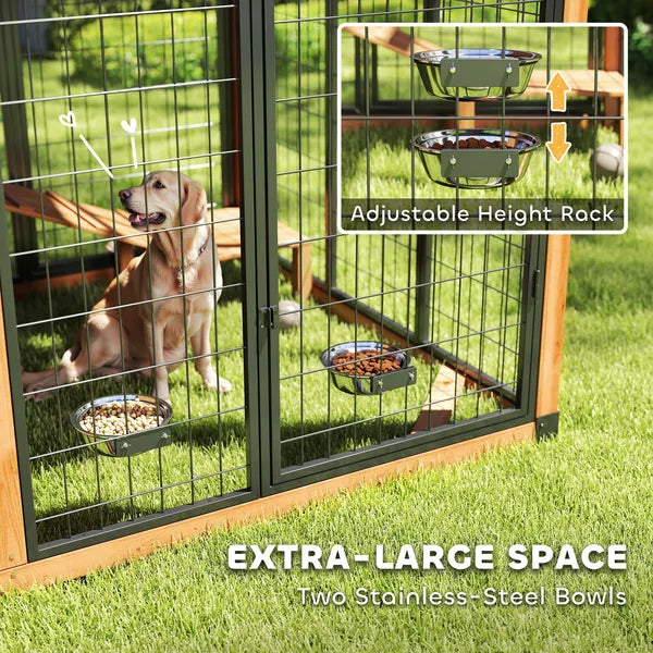 PawHut 7 ft x 5 ft Extra Large Dog House, Wood Outdoor Dog Kennel with Platform, Storage Cabinet for Large Breeds, Yellow - product image 7