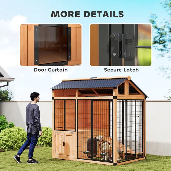 PawHut 7 ft x 5 ft Extra Large Dog House, Wood Outdoor Dog Kennel with Platform, Storage Cabinet for Large Breeds, Yellow - product image 8