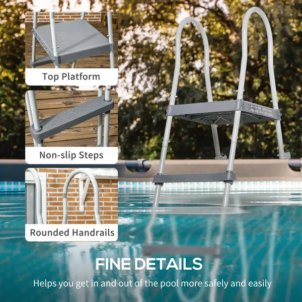 Outsunny 70" Above Ground Swimming Pool Ladder, A-Frame Deck Ladder with Top Platform, Non-slip Steps and Rounded Handrails for 48" Pool Wall Height - product image 5