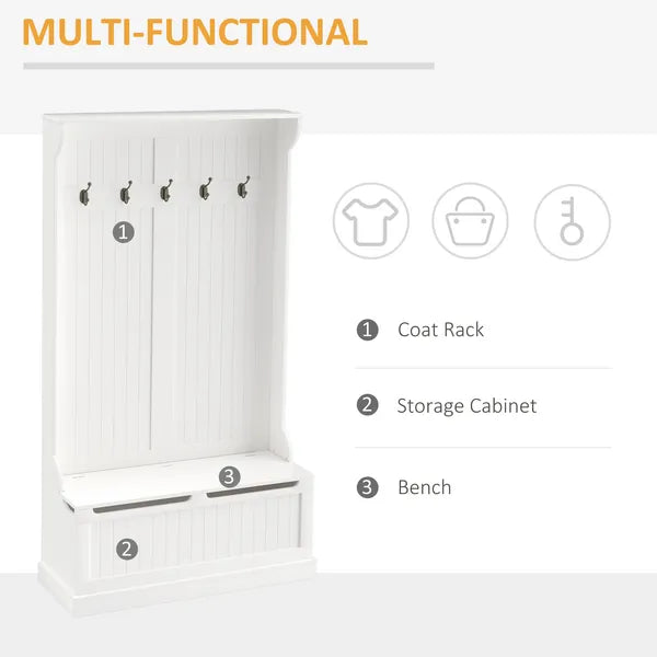 HOMCOM 71 Inch Hall Tree with Storage Bench, 3-In-1 Coat Rack, White Entryway Organizer - product image 4