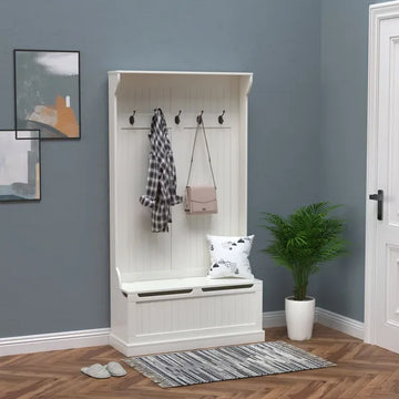 HOMCOM 71 Inch Hall Tree with Storage Bench, 3-In-1 Coat Rack, White Entryway Organizer - product image 1